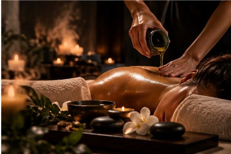Иллюстрация: SPA-ритуал с горячими камнями