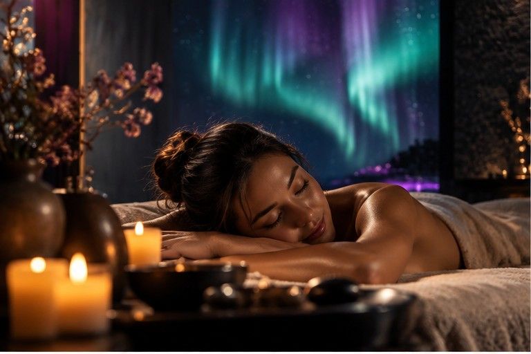 Иллюстрация SPA-программы «Северное сияние»: тёмный фон и мягкие огни северного сияния